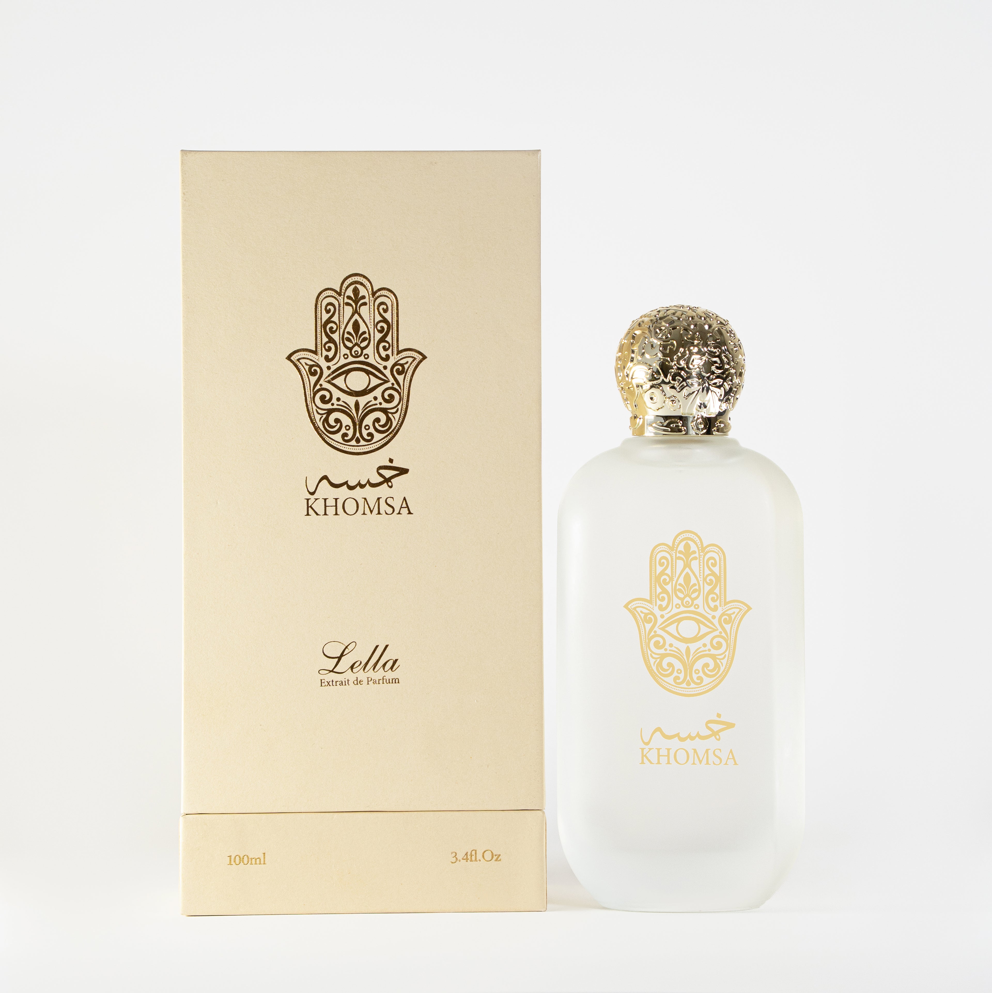 Khomsa Lella perfume bottle and packaging on a white background